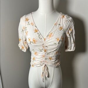 Sophie Rue Cream Floral Ruched Blouse
